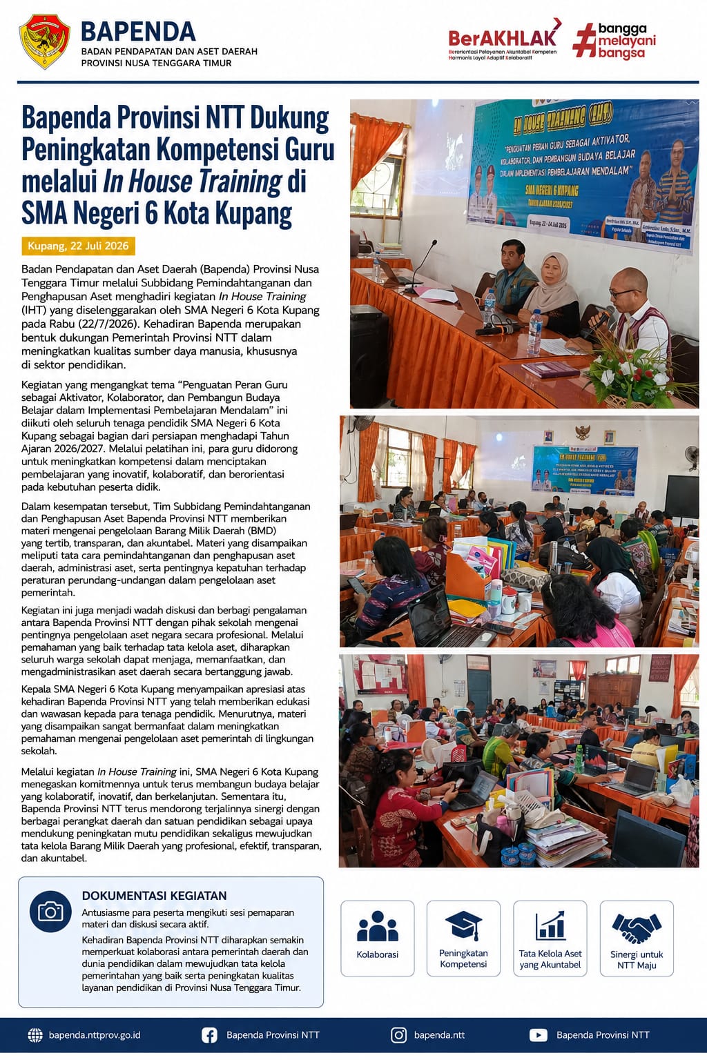 BPAD NTT Dukung Penguatan Kompetensi Guru dan Tata Kelola Aset di SMA Negeri 6 Kupang