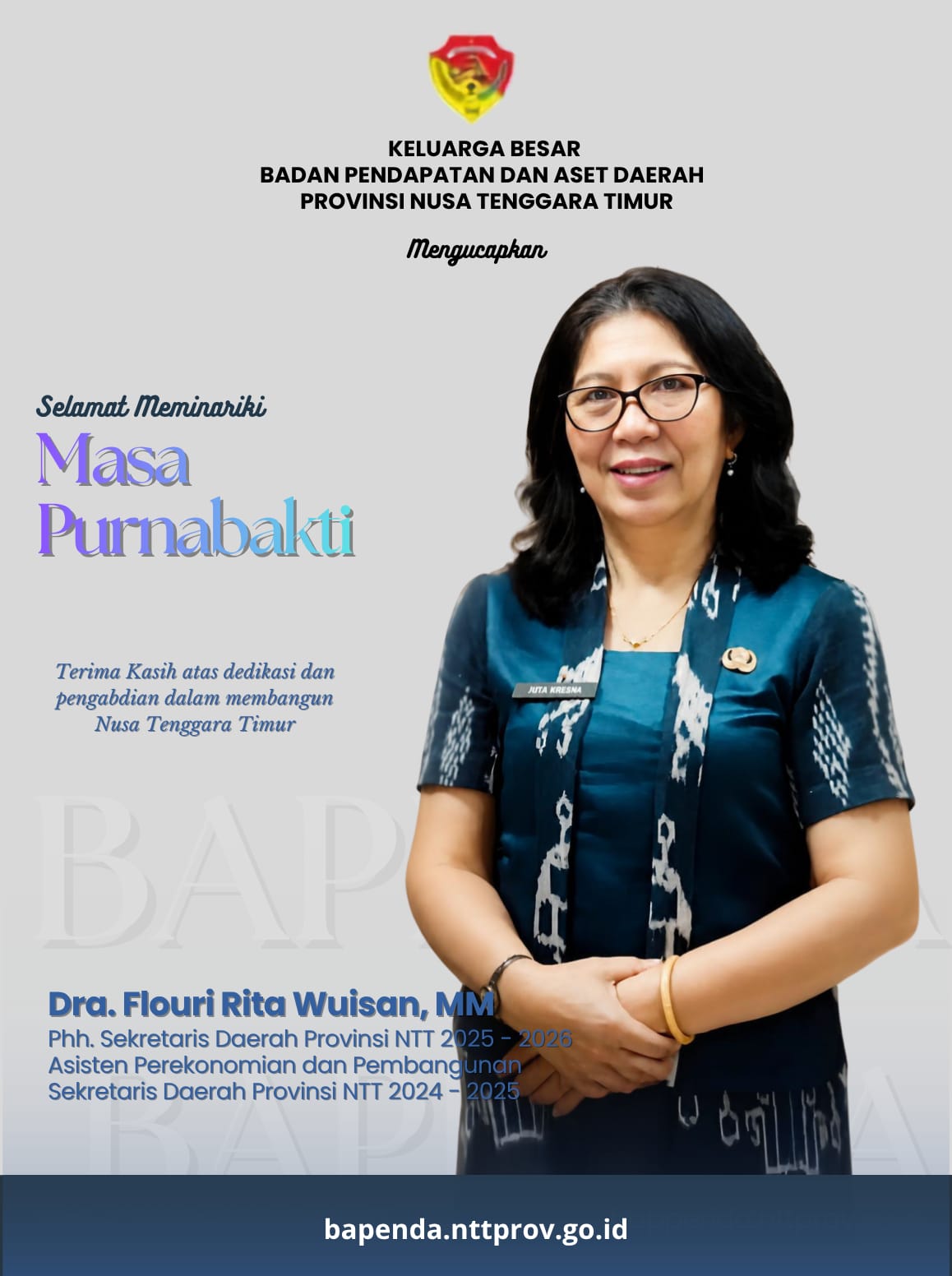 Selamat memasuki masa purnabakti, Ibu Dra. Flouri Rita Wuisan, MM.