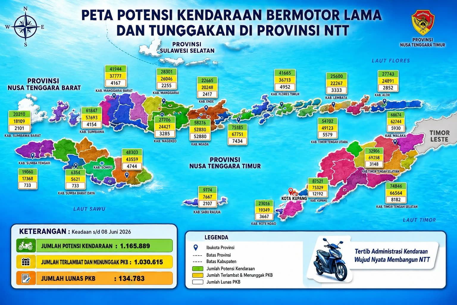 Peta Potensi Kendaraan Bermotor Lama dan Tunggakan di Provinsi NTT